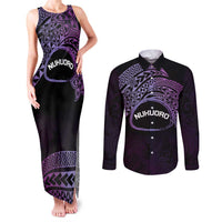 Personalised Pohnpei Nukuoro Micronesia Couples Matching Tank Maxi Dress and Long Sleeve Button Shirt Polynesian Tattoo Curves Purple Version LT14 Purple - Polynesian Pride