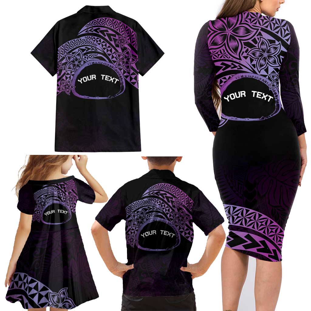 Personalised Pohnpei Nukuoro Micronesia Family Matching Long Sleeve Bodycon Dress and Hawaiian Shirt Polynesian Tattoo Curves Purple Version LT14 - Polynesian Pride