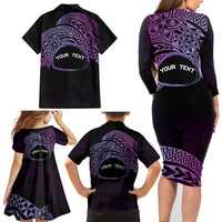Personalised Pohnpei Nukuoro Micronesia Family Matching Long Sleeve Bodycon Dress and Hawaiian Shirt Polynesian Tattoo Curves Purple Version LT14 - Polynesian Pride
