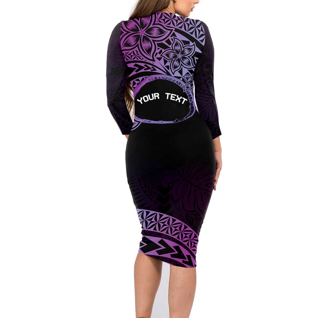 Personalised Pohnpei Nukuoro Micronesia Family Matching Long Sleeve Bodycon Dress and Hawaiian Shirt Polynesian Tattoo Curves Purple Version LT14 - Polynesian Pride