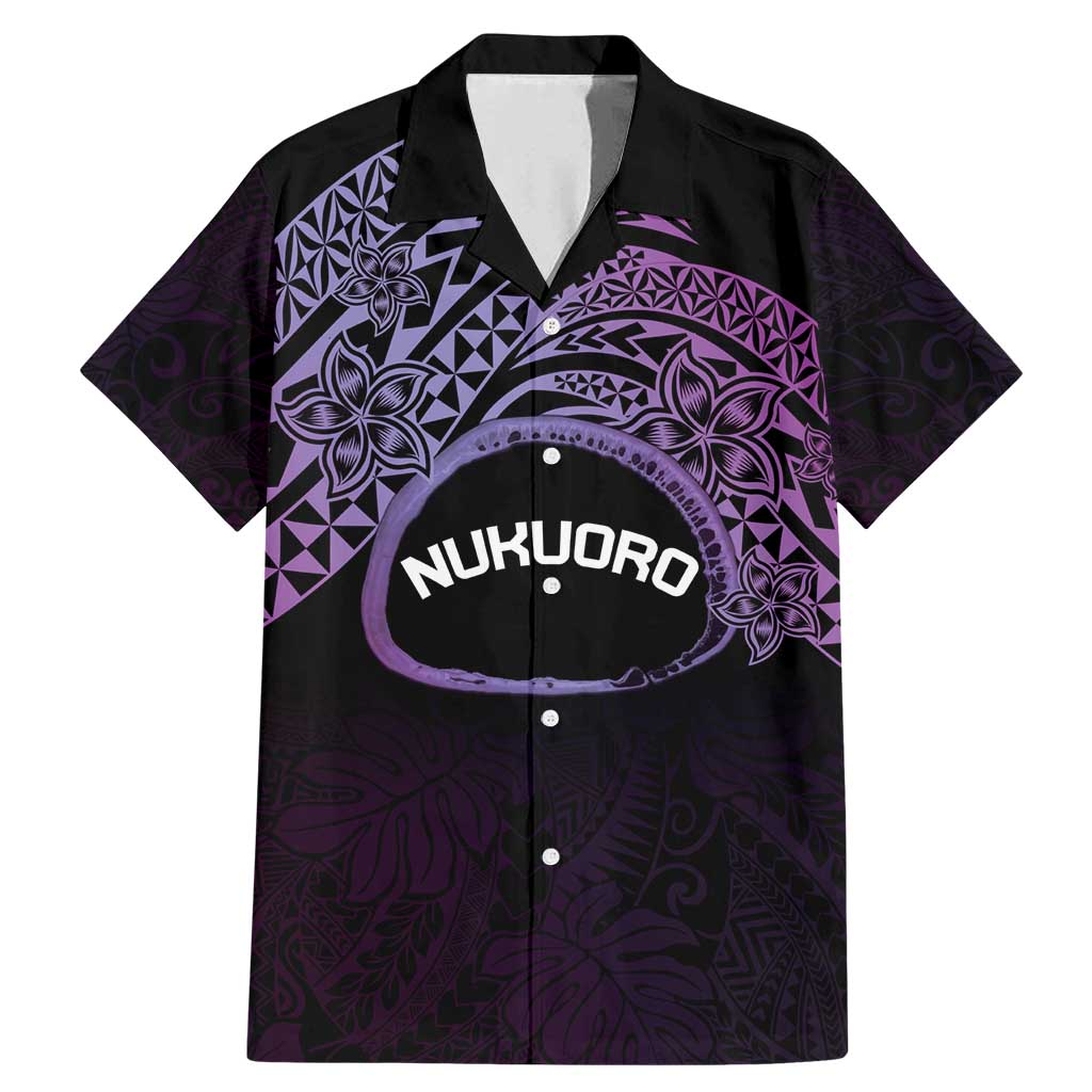 Personalised Pohnpei Nukuoro Micronesia Family Matching Mermaid Dress and Hawaiian Shirt Polynesian Tattoo Curves Purple Version LT14 Dad's Shirt - Short Sleeve Purple - Polynesian Pride