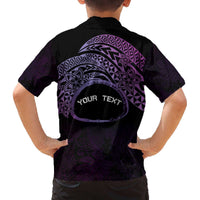 Personalised Pohnpei Nukuoro Micronesia Family Matching Off The Shoulder Long Sleeve Dress and Hawaiian Shirt Polynesian Tattoo Curves Purple Version LT14 - Polynesian Pride