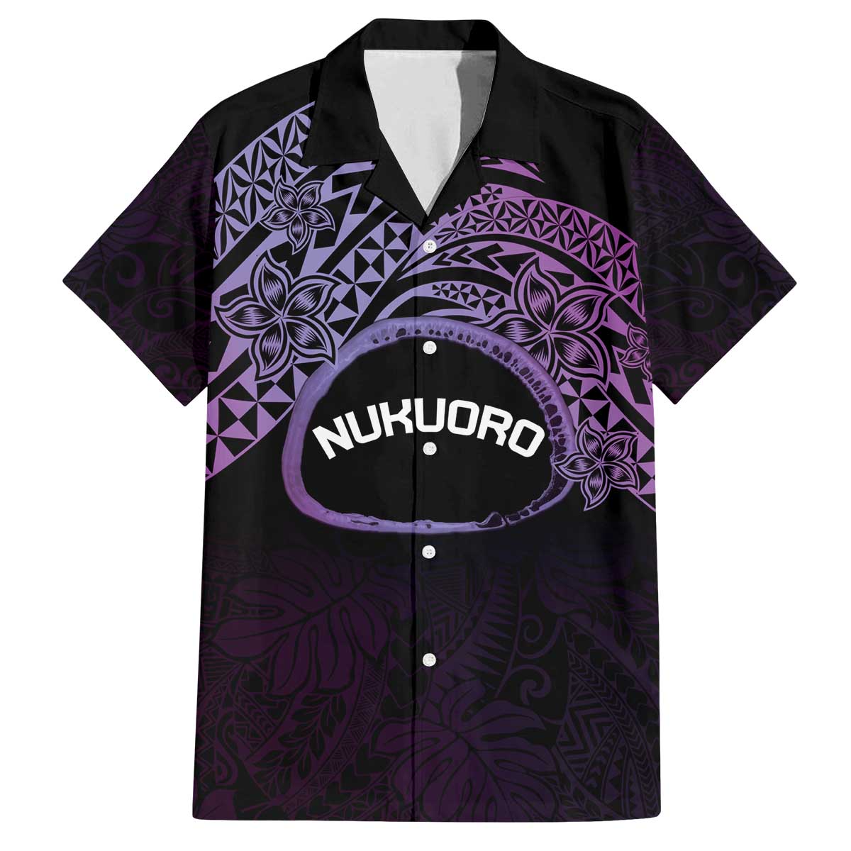Personalised Pohnpei Nukuoro Micronesia Family Matching Off The Shoulder Long Sleeve Dress and Hawaiian Shirt Polynesian Tattoo Curves Purple Version LT14 Dad's Shirt - Short Sleeve Purple - Polynesian Pride