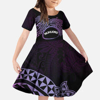 Personalised Pohnpei Nukuoro Micronesia Family Matching Off Shoulder Maxi Dress and Hawaiian Shirt Polynesian Tattoo Curves Purple Version LT14 Daughter's Dress Purple - Polynesian Pride