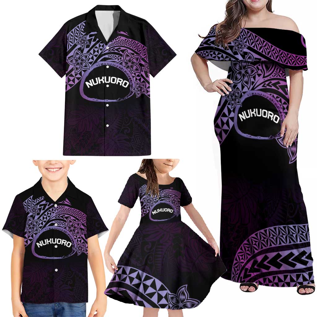 Personalised Pohnpei Nukuoro Micronesia Family Matching Off Shoulder Maxi Dress and Hawaiian Shirt Polynesian Tattoo Curves Purple Version LT14 - Polynesian Pride