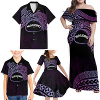 Personalised Pohnpei Nukuoro Micronesia Family Matching Off Shoulder Maxi Dress and Hawaiian Shirt Polynesian Tattoo Curves Purple Version LT14 - Polynesian Pride
