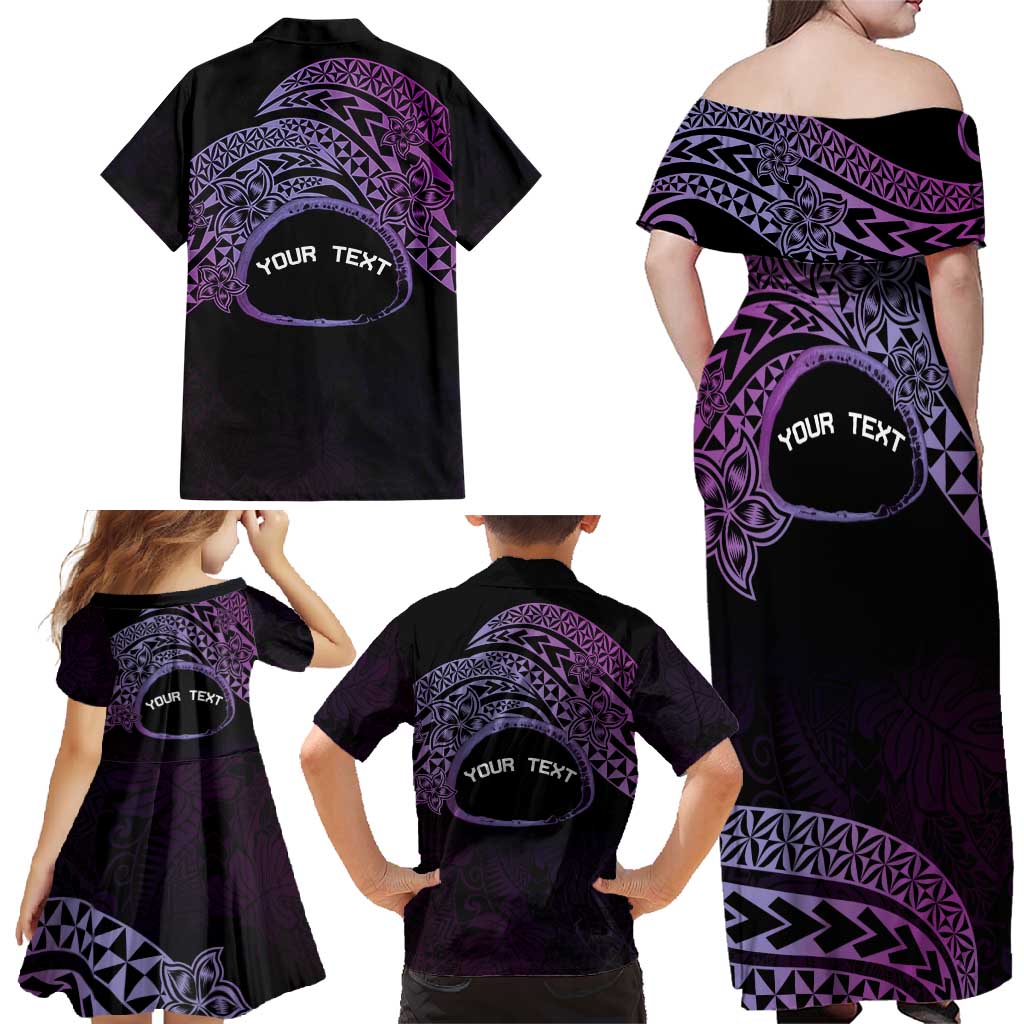 Personalised Pohnpei Nukuoro Micronesia Family Matching Off Shoulder Maxi Dress and Hawaiian Shirt Polynesian Tattoo Curves Purple Version LT14 - Polynesian Pride
