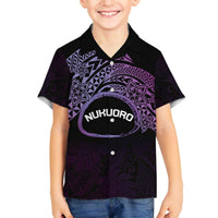 Personalised Pohnpei Nukuoro Micronesia Family Matching Off Shoulder Short Dress and Hawaiian Shirt Polynesian Tattoo Curves Purple Version LT14 Son's Shirt Purple - Polynesian Pride