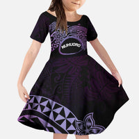Personalised Pohnpei Nukuoro Micronesia Family Matching Puletasi and Hawaiian Shirt Polynesian Tattoo Curves Purple Version LT14 Daughter's Dress Purple - Polynesian Pride