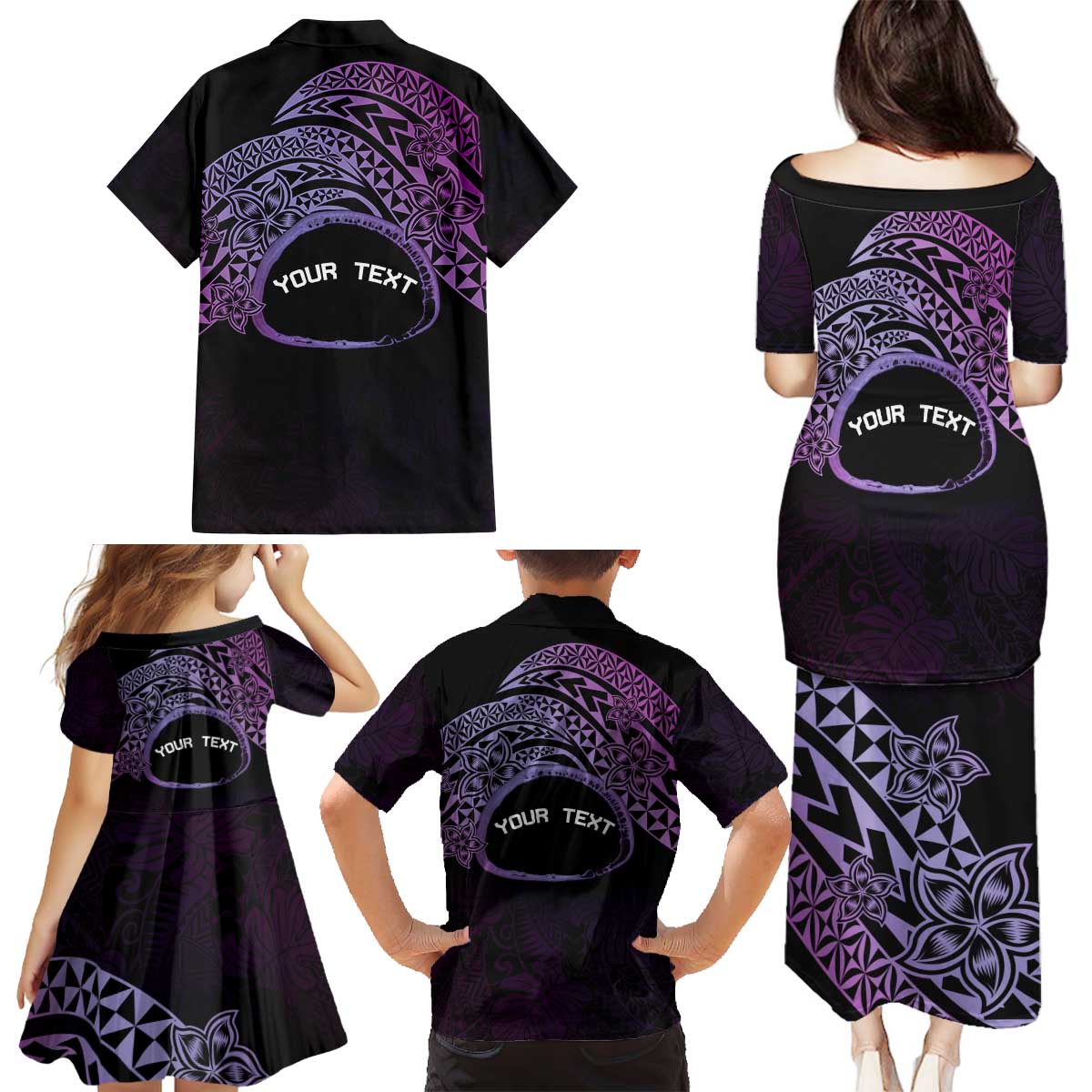 Personalised Pohnpei Nukuoro Micronesia Family Matching Puletasi and Hawaiian Shirt Polynesian Tattoo Curves Purple Version LT14 - Polynesian Pride