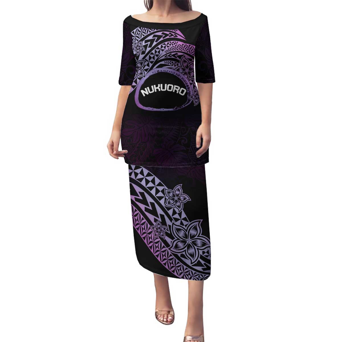 Personalised Pohnpei Nukuoro Micronesia Family Matching Puletasi and Hawaiian Shirt Polynesian Tattoo Curves Purple Version LT14 Mom's Dress Purple - Polynesian Pride