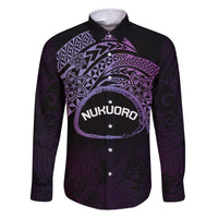 Personalised Pohnpei Nukuoro Micronesia Family Matching Summer Maxi Dress and Hawaiian Shirt Polynesian Tattoo Curves Purple Version LT14 Dad's Shirt - Long Sleeve Purple - Polynesian Pride