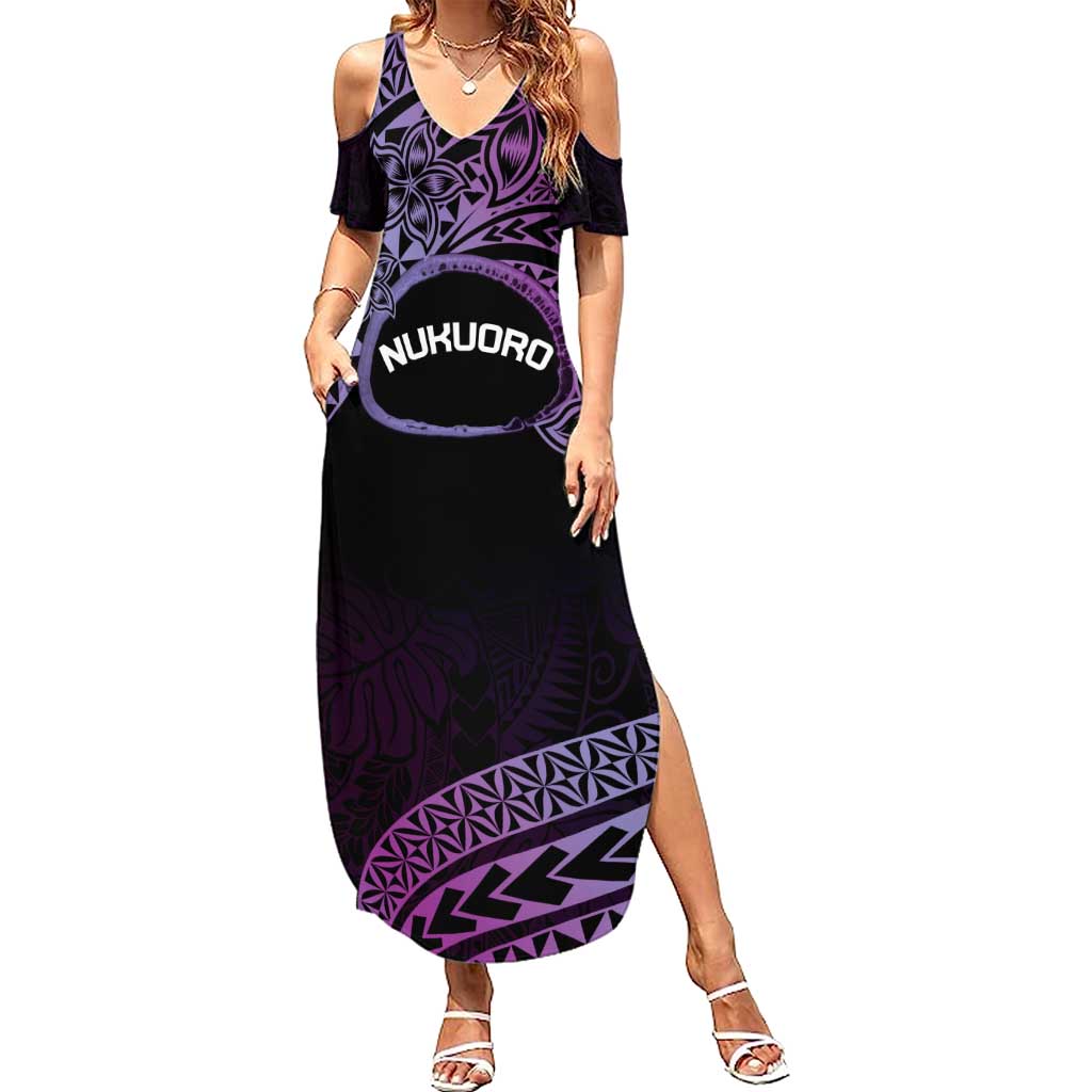 Personalised Pohnpei Nukuoro Micronesia Family Matching Summer Maxi Dress and Hawaiian Shirt Polynesian Tattoo Curves Purple Version LT14 Mom's Dress Purple - Polynesian Pride