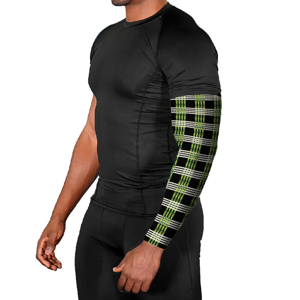 Aloha Hawaii Pakalana Pikake Lei Arm Sleeves Palaka Inspired Hawaiian-plaid Black