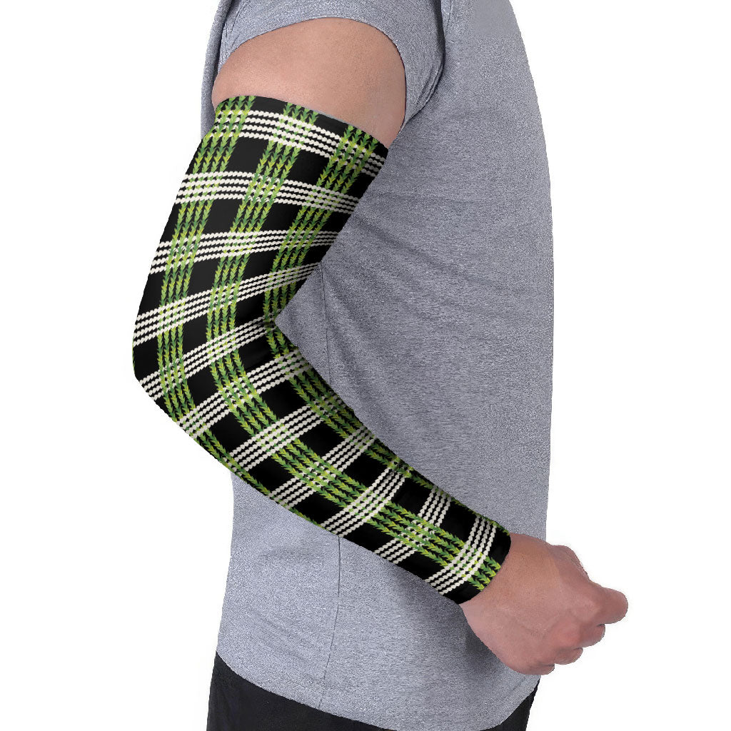 Aloha Hawaii Pakalana Pikake Lei Arm Sleeves Palaka Inspired Hawaiian-plaid Black