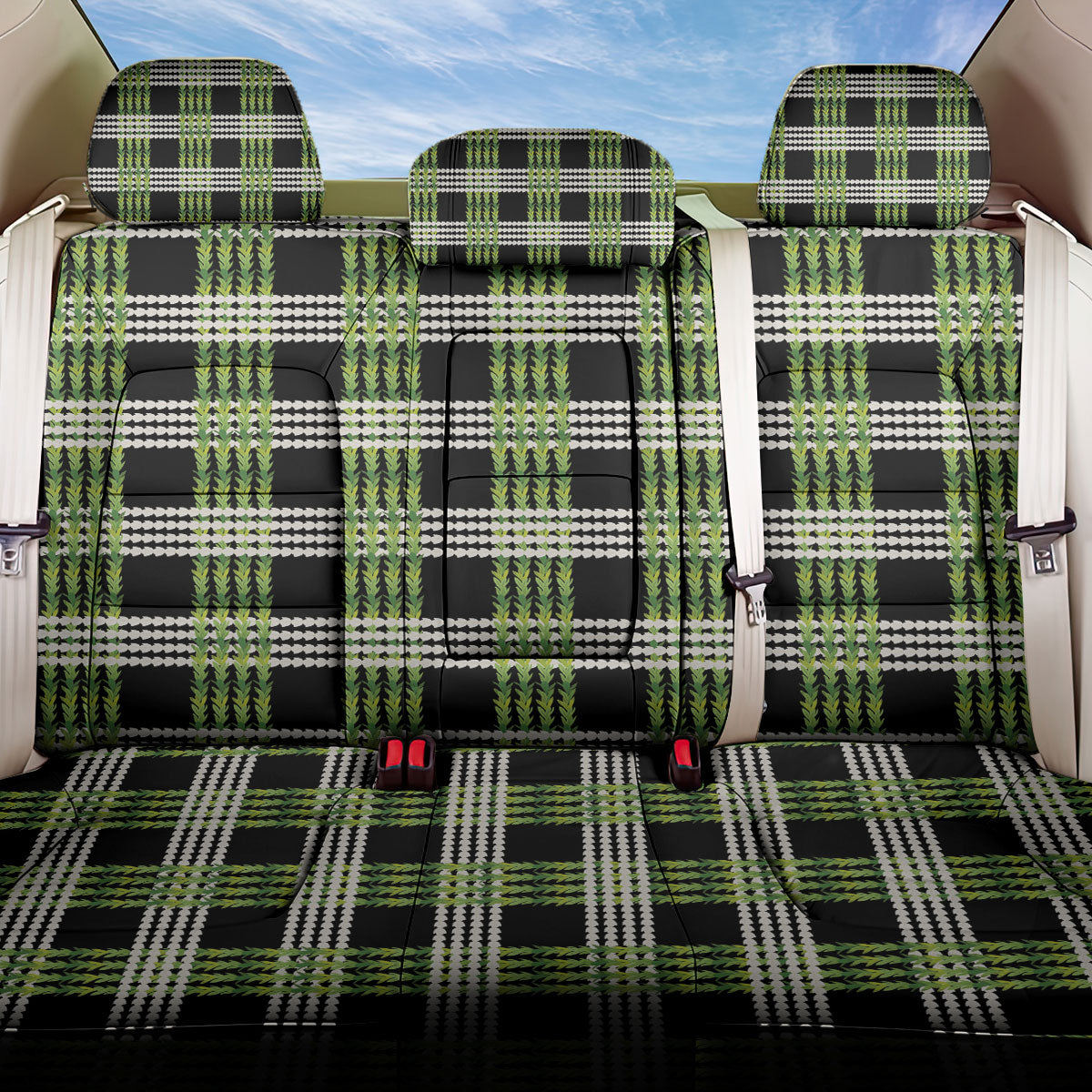 Aloha Hawaii Pakalana Pikake Lei Back Car Seat Cover Palaka Inspired Hawaiian-plaid Black LT14 One Size Black - Polynesian Pride