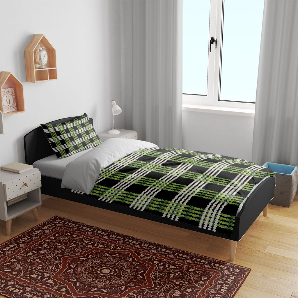 Aloha Hawaii Pakalana Pikake Lei Bedding Set Palaka Inspired Hawaiian-plaid Black