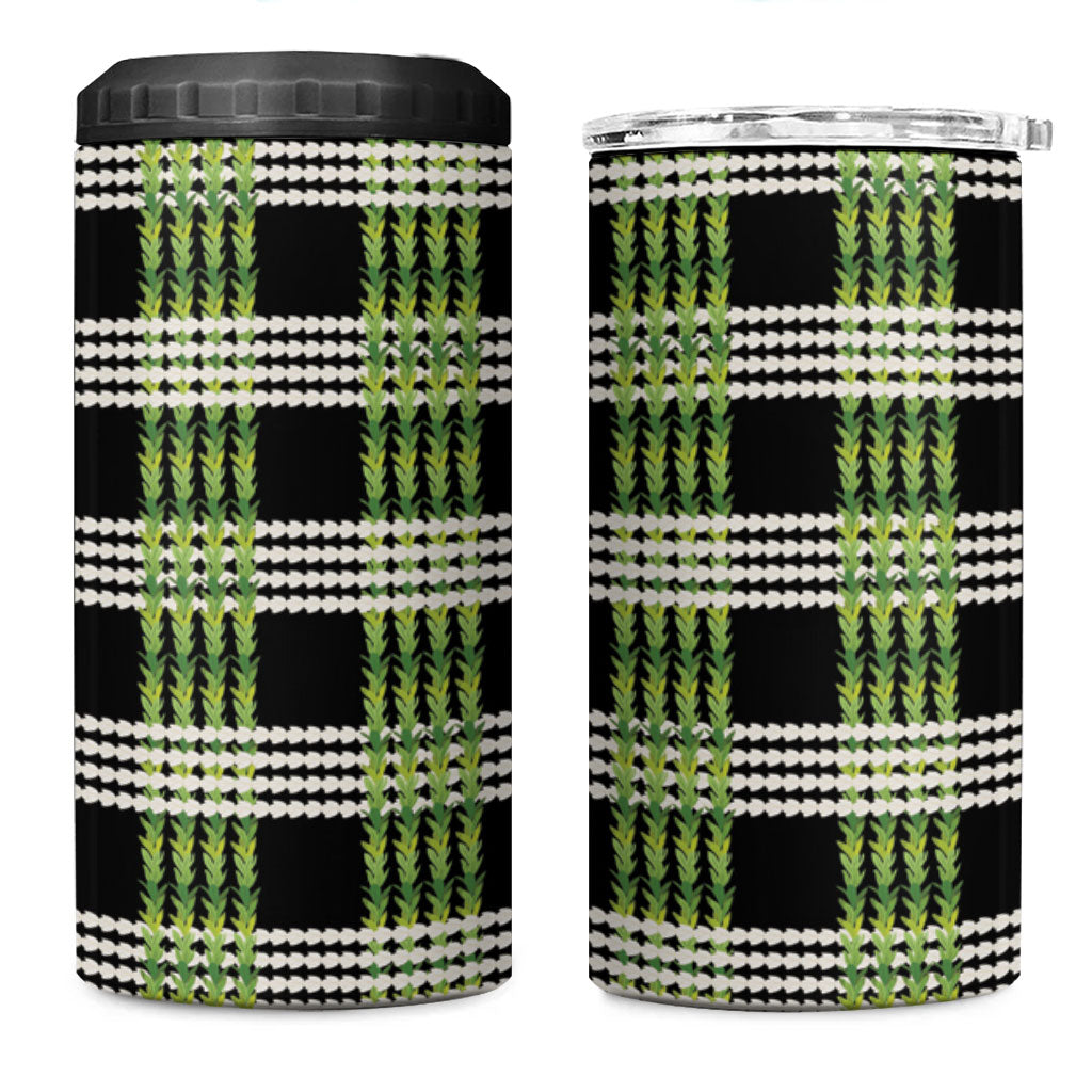 Aloha Hawaii Pakalana Pikake Lei 4 in 1 Can Cooler Tumbler Palaka Inspired Hawaiian-plaid Black LT14 One Size: 16 oz Black - Polynesian Pride
