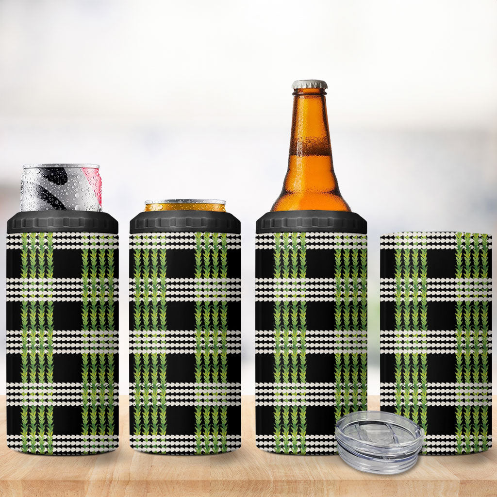 Aloha Hawaii Pakalana Pikake Lei 4 in 1 Can Cooler Tumbler Palaka Inspired Hawaiian-plaid Black LT14 - Polynesian Pride