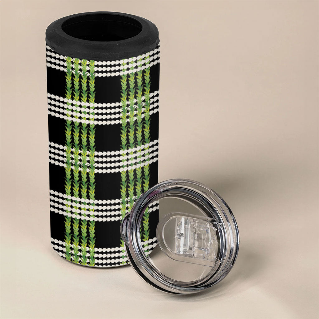 Aloha Hawaii Pakalana Pikake Lei 4 in 1 Can Cooler Tumbler Palaka Inspired Hawaiian-plaid Black LT14 - Polynesian Pride