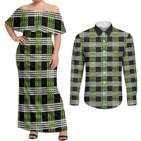 Aloha Hawaii Pakalana Pikake Lei Couples Matching Off Shoulder Maxi Dress and Long Sleeve Button Shirt Palaka Inspired Hawaiian-plaid Black LT14 Black - Polynesian Pride