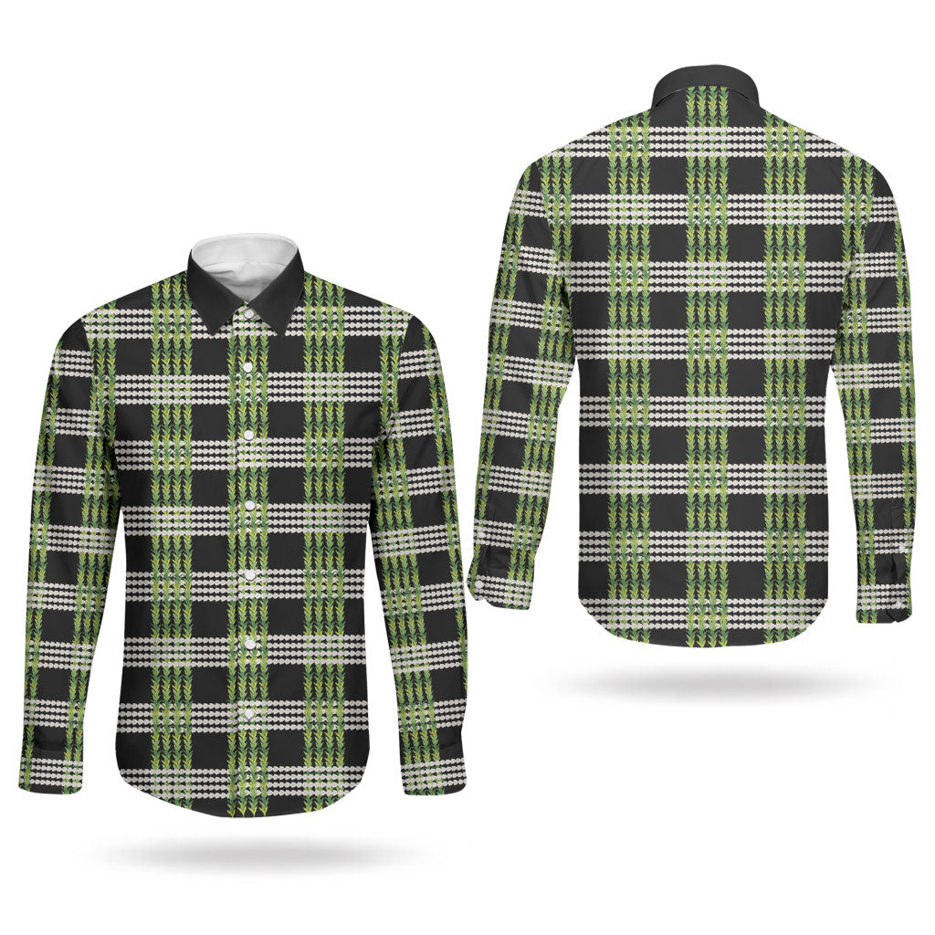 Aloha Hawaii Pakalana Pikake Lei Couples Matching Off Shoulder Maxi Dress and Long Sleeve Button Shirt Palaka Inspired Hawaiian-plaid Black LT14 - Polynesian Pride