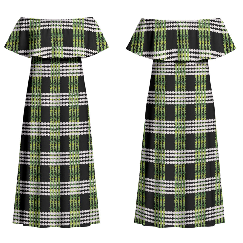 Aloha Hawaii Pakalana Pikake Lei Couples Matching Off Shoulder Maxi Dress and Long Sleeve Button Shirt Palaka Inspired Hawaiian-plaid Black LT14 - Polynesian Pride