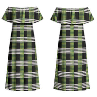 Aloha Hawaii Pakalana Pikake Lei Couples Matching Off Shoulder Maxi Dress and Long Sleeve Button Shirt Palaka Inspired Hawaiian-plaid Black LT14 - Polynesian Pride