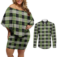 Aloha Hawaii Pakalana Pikake Lei Couples Matching Off Shoulder Short Dress and Long Sleeve Button Shirt Palaka Inspired Hawaiian-plaid Black LT14 Black - Polynesian Pride
