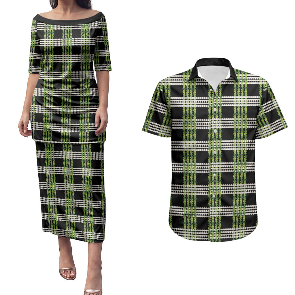 Aloha Hawaii Pakalana Pikake Lei Couples Matching Puletasi and Hawaiian Shirt Palaka Inspired Hawaiian-plaid Black LT14 Black - Polynesian Pride