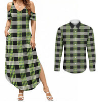 Aloha Hawaii Pakalana Pikake Lei Couples Matching Summer Maxi Dress and Long Sleeve Button Shirt Palaka Inspired Hawaiian-plaid Black LT14 Black - Polynesian Pride