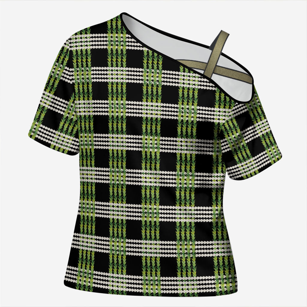 Aloha Hawaii Pakalana Pikake Lei Cross Shoulder Shirt Palaka Inspired Hawaiian-plaid Black LT14 Female Black - Polynesian Pride