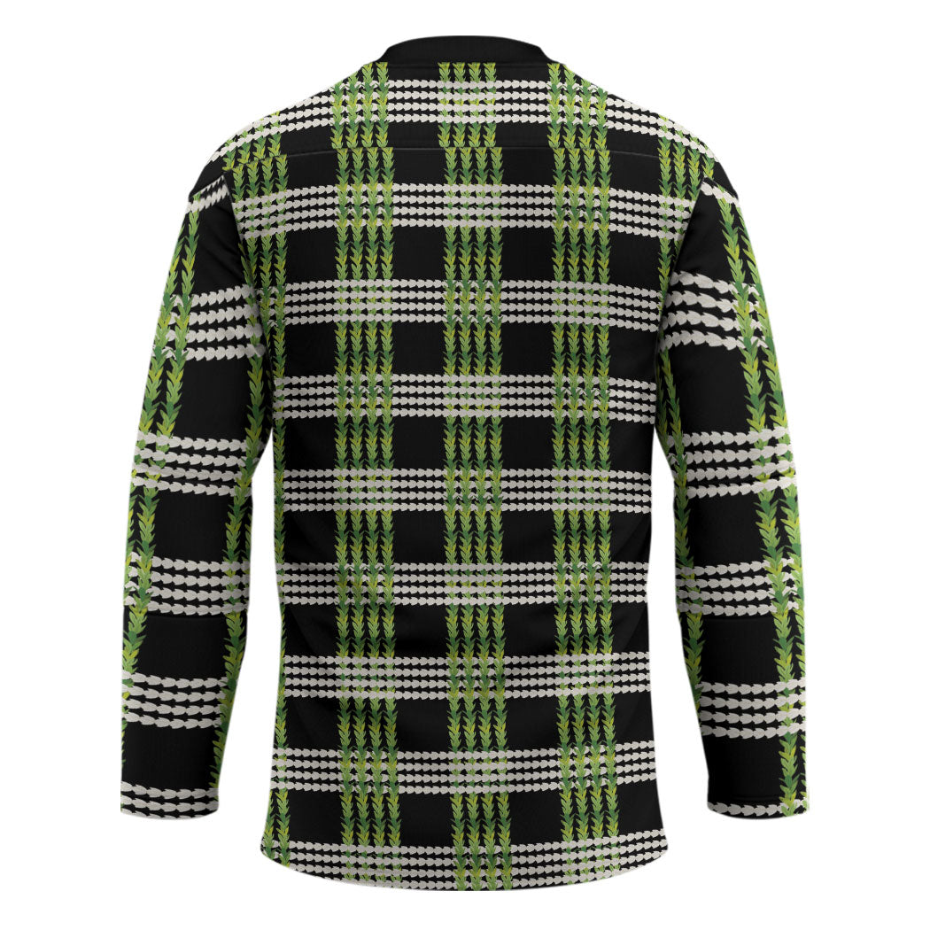 Aloha Hawaii Pakalana Pikake Lei Hockey Jersey Palaka Inspired Hawaiian-plaid Black LT14 - Polynesian Pride