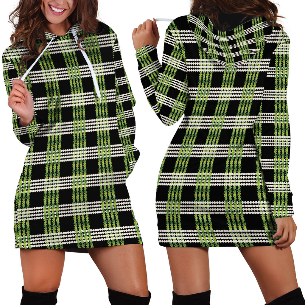 Aloha Hawaii Pakalana Pikake Lei Hoodie Dress Palaka Inspired Hawaiian-plaid Black LT14 - Polynesian Pride