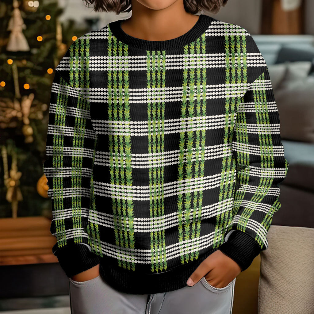 Aloha Hawaii Pakalana Pikake Lei Kid Ugly Christmas Sweater Palaka Inspired Hawaiian-plaid Black LT14 - Polynesian Pride