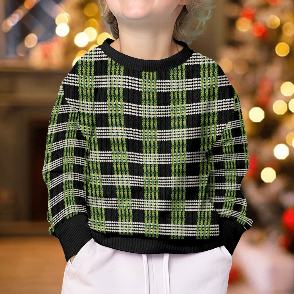Aloha Hawaii Pakalana Pikake Lei Kid Ugly Christmas Sweater Palaka Inspired Hawaiian-plaid Black LT14 - Polynesian Pride