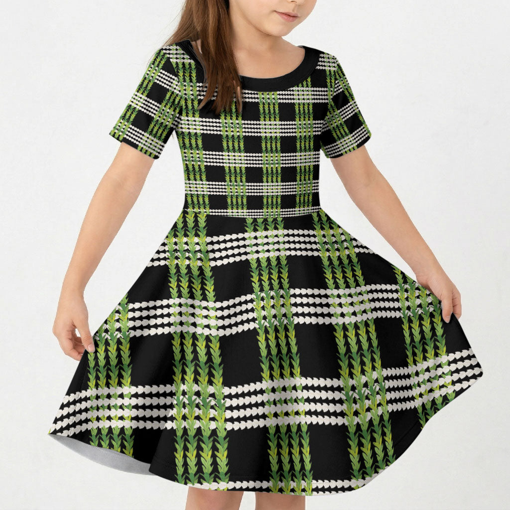 Aloha Hawaii Pakalana Pikake Lei Kid Short Sleeve Dress Palaka Inspired Hawaiian-plaid Black LT14 KID Black - Polynesian Pride