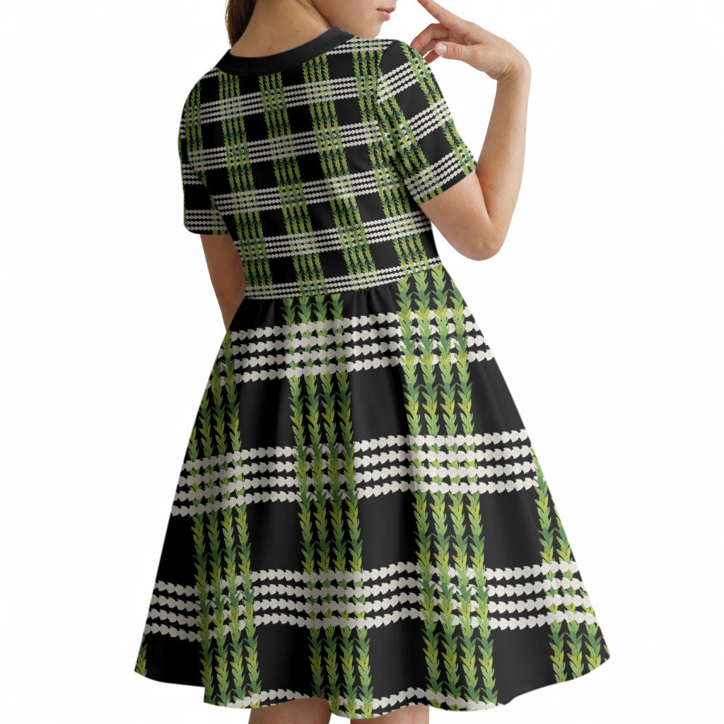 Aloha Hawaii Pakalana Pikake Lei Kid Short Sleeve Dress Palaka Inspired Hawaiian-plaid Black LT14 - Polynesian Pride