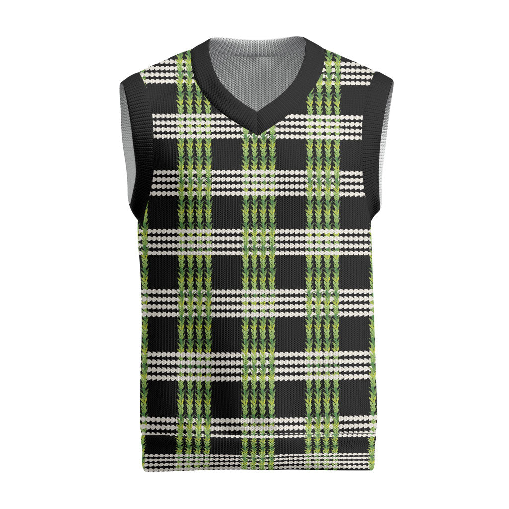 Aloha Hawaii Pakalana Pikake Lei Christmas Knitted V-Neck Vest Palaka Inspired Hawaiian-plaid Black LT14 Black - Polynesian Pride