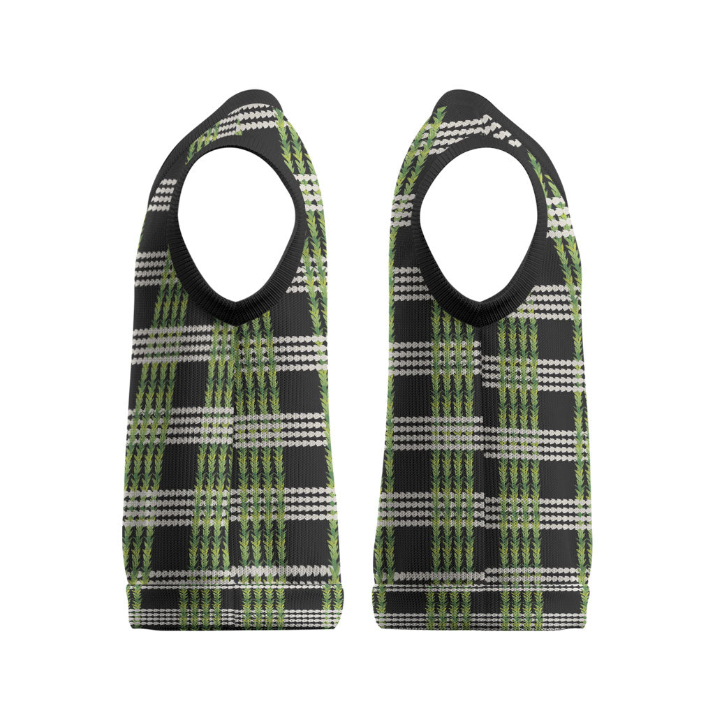 Aloha Hawaii Pakalana Pikake Lei Christmas Knitted V-Neck Vest Palaka Inspired Hawaiian-plaid Black LT14 - Polynesian Pride