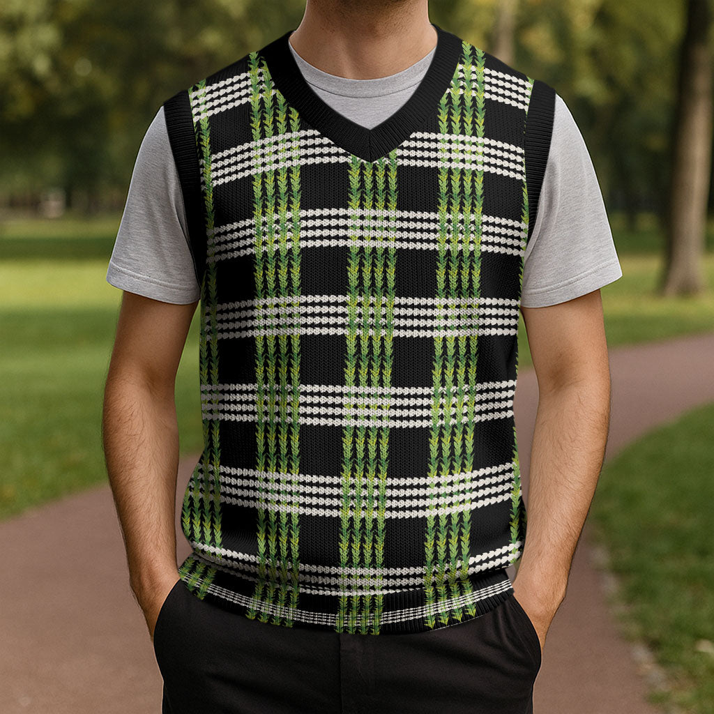 Aloha Hawaii Pakalana Pikake Lei Christmas Knitted V-Neck Vest Palaka Inspired Hawaiian-plaid Black LT14 - Polynesian Pride