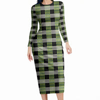 Aloha Hawaii Pakalana Pikake Lei Long Sleeve Bodycon Dress Palaka Inspired Hawaiian-plaid Black LT14 Long Dress Black - Polynesian Pride