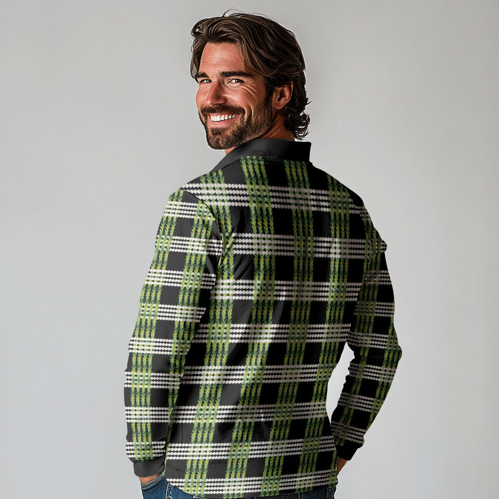 Aloha Hawaii Pakalana Pikake Lei Long Sleeve Polo Shirt Palaka Inspired Hawaiian-plaid Black LT14 - Polynesian Pride