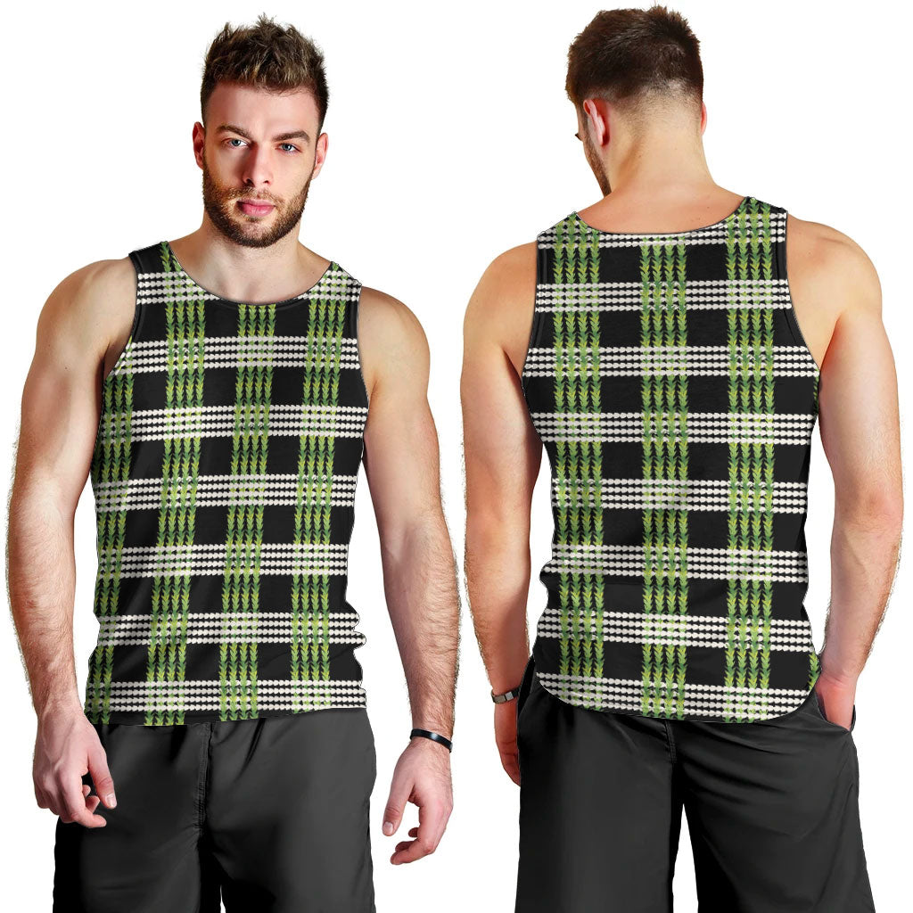 Aloha Hawaii Pakalana Pikake Lei Men Tank Top Palaka Inspired Hawaiian-plaid Black LT14 - Polynesian Pride