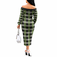 Aloha Hawaii Pakalana Pikake Lei Off The Shoulder Long Sleeve Dress Palaka Inspired Hawaiian-plaid Black LT14 - Polynesian Pride