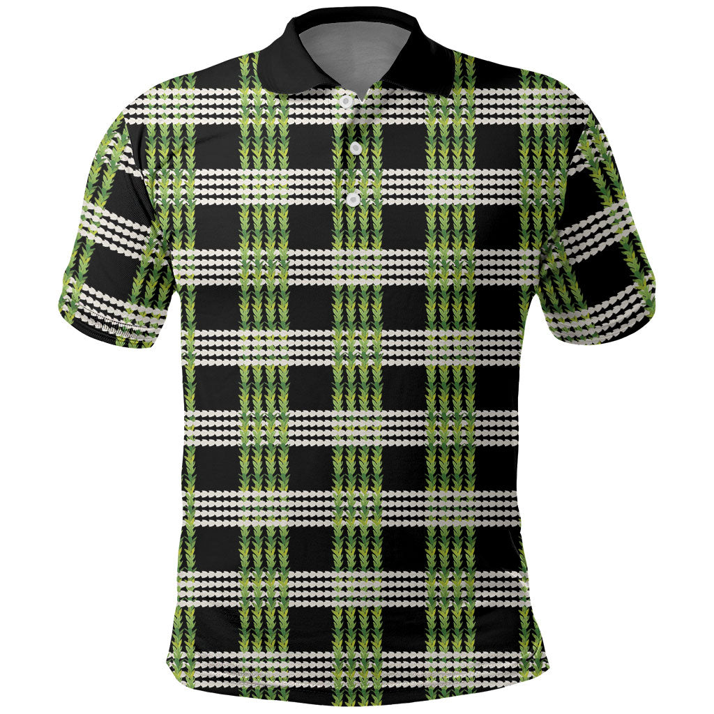 Aloha Hawaii Pakalana Pikake Lei Polo Shirt Palaka Inspired Hawaiian-plaid Black LT14 Black - Polynesian Pride