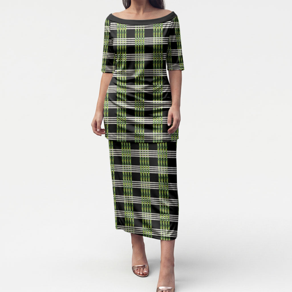 Aloha Hawaii Pakalana Pikake Lei Puletasi Palaka Inspired Hawaiian-plaid Black LT14 Long Dress Black - Polynesian Pride