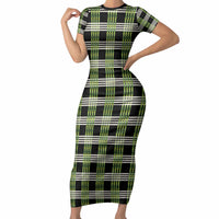 Aloha Hawaii Pakalana Pikake Lei Short Sleeve Bodycon Dress Palaka Inspired Hawaiian-plaid Black LT14 Long Dress Black - Polynesian Pride