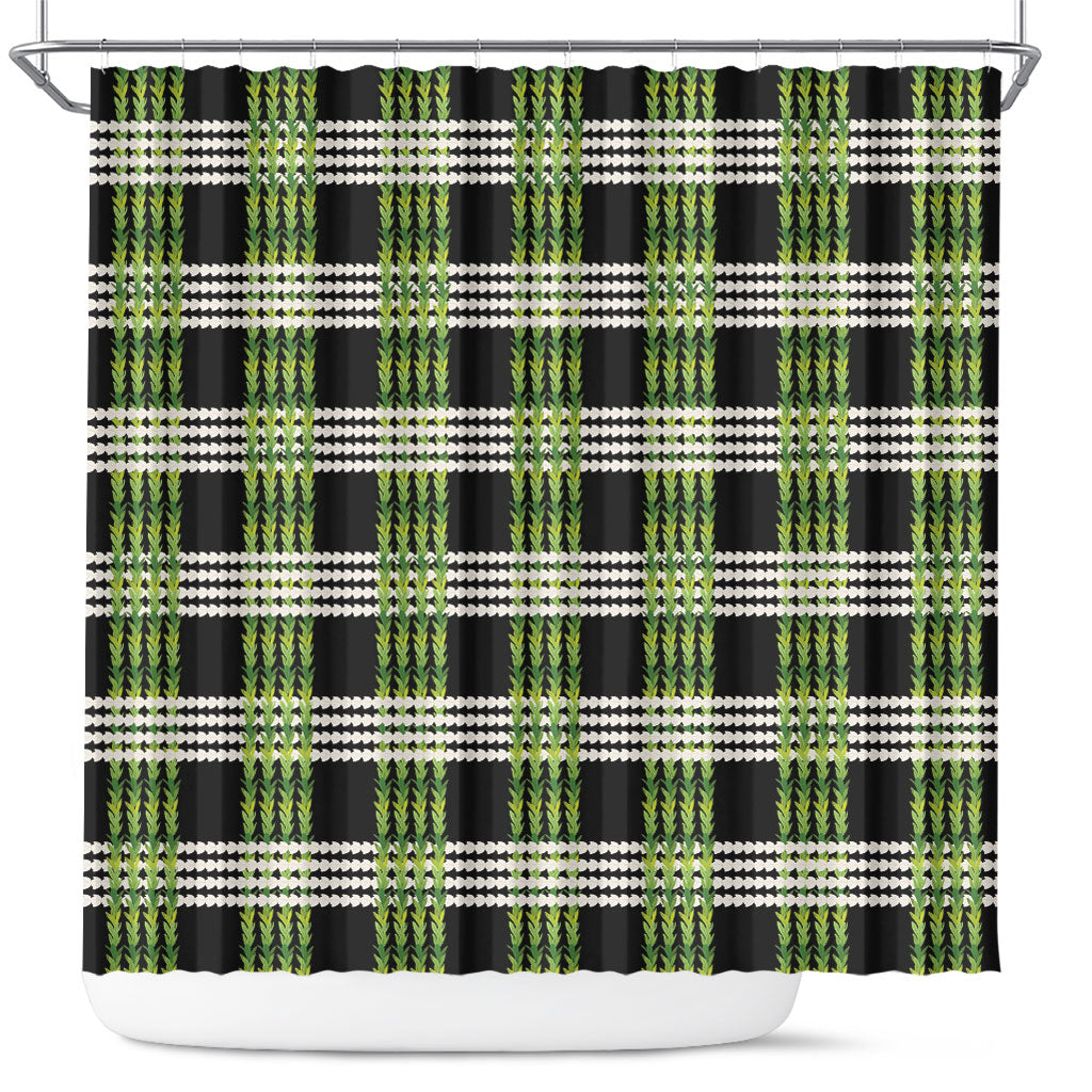 Aloha Hawaii Pakalana Pikake Lei Shower Curtain Palaka Inspired Hawaiian-plaid Black LT14 Black - Polynesian Pride