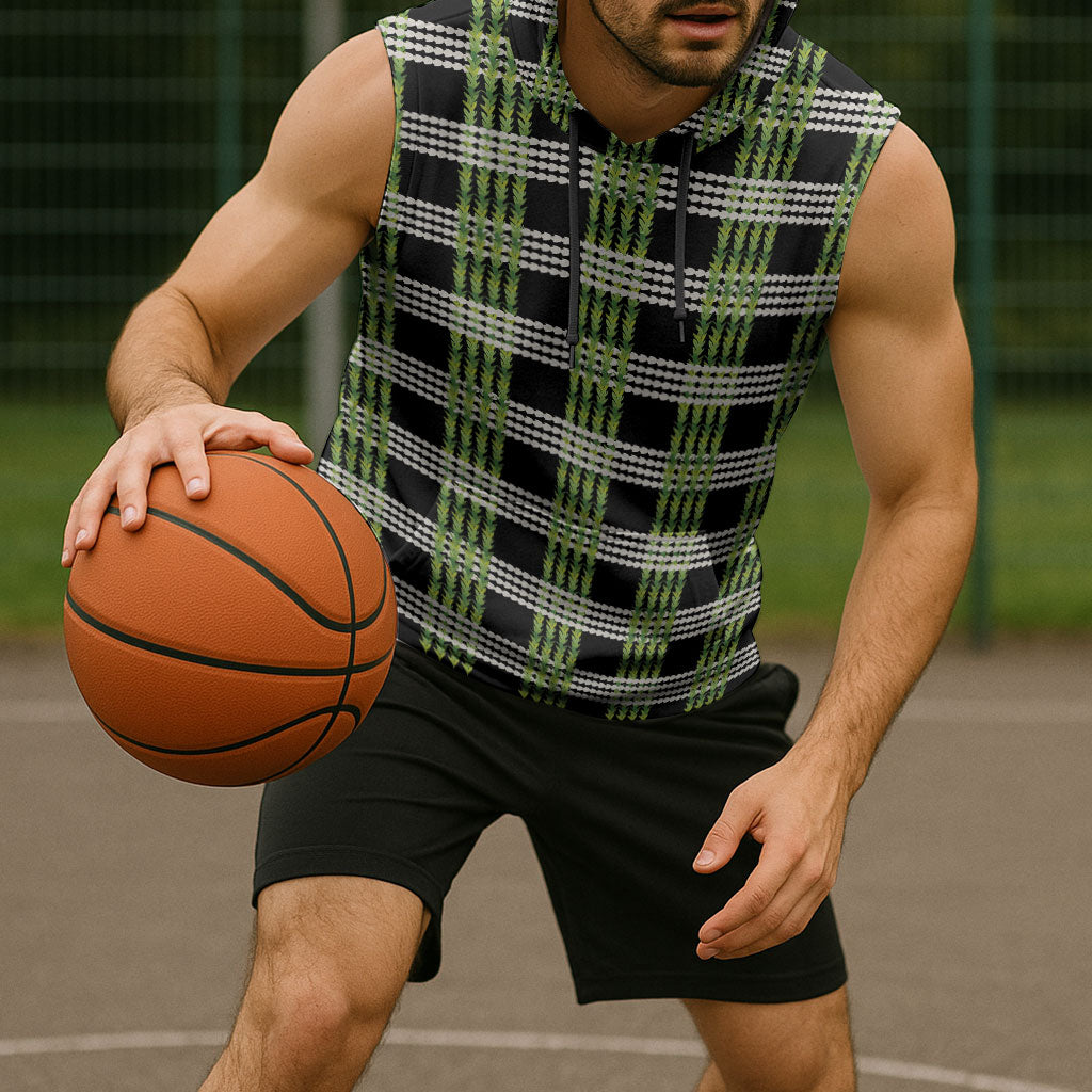 Aloha Hawaii Pakalana Pikake Lei Sleeveless Hoodie Palaka Inspired Hawaiian-plaid Black LT14 - Polynesian Pride
